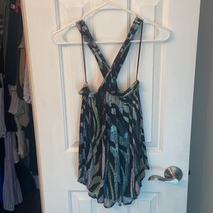 Free People tropical print top with crossover neckline